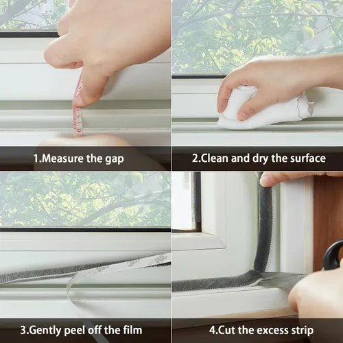Miniatura 7 de Burlete autoadhesivo gris de 33 pies para puertas y ventanas, cepillo para ventanas correderas y puertas, marco de 0.35 pulgadas de ancho x 0.2