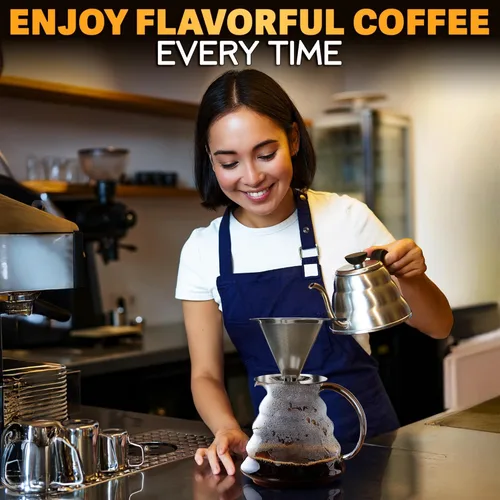 Miniatura 8 de Cafetera de acero inoxidable con cepillo de limpieza y mango de silicona antideslizante, capacidad para 2 tazas, malla 600 de malla de acero