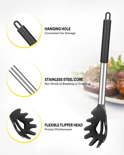 Miniatura 3 de Juego de tenedor de silicona para pasta y cucharón de sopa, antiadherente, sin BPA, resistente al calor, prácticos utensilios de cocina