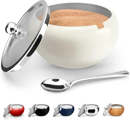 Miniatura 11 de KooK Azucarero, Azucarero con tapa y cuchara, recipiente para azúcar con tapa, para sal, café, capacidad para 2 tazas, apto para lavavajillas, Cobre