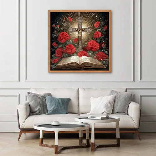 Miniatura 2 de Rompecabezas religioso cristiano para adultos de 1000 piezas, rompecabezas de Jesús de la Biblia católica, rompecabezas de flores de rosa roja