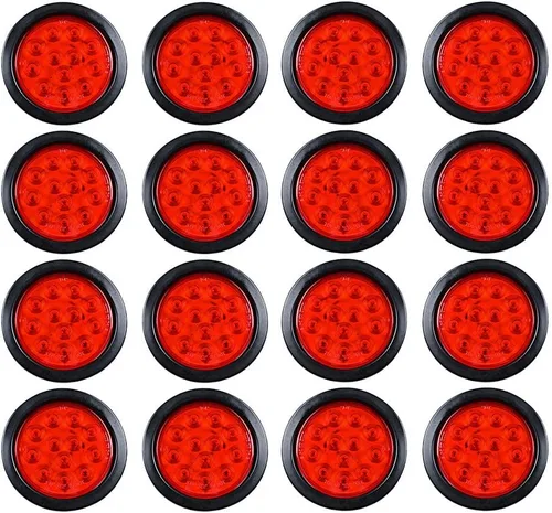 Miniatura 21 de Astra Depot Luz trasera redonda roja de 4 pulgadas, 12 luces LED para remolque, impermeable, lámpara trasera de freno con juntas de goma con ojales