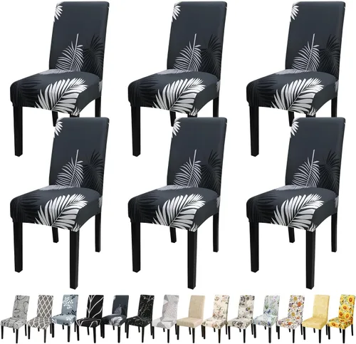 Miniatura 30 de JQinHome Juego de 8 fundas para sillas de comedor, fundas de alta elasticidad extraíbles y lavables, fundas protectoras de asiento para silla