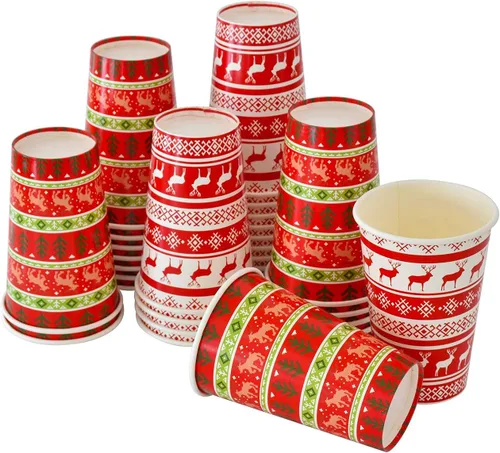 Miniatura 5 de Gatherfun Suministros de fiesta de Navidad, suéter con diseño de reno, vasos de papel desechables de 16 onzas para decoraciones de fiesta de Feliz