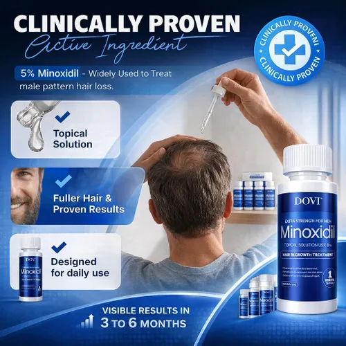 Miniatura 2 de Dovi Minoxidil - Tratamiento para el crecimiento del cabello al 5% para hombres, solución tópica avanzada extra fuerte, suministro de 6 meses, ayuda