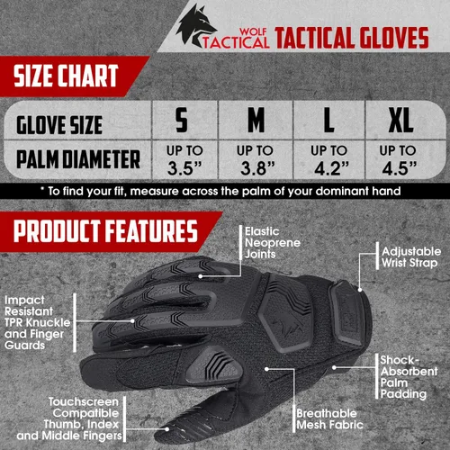 Miniatura 5 de WOLF TACTICAL Guantes de tiro tácticos para hombres, guantes militares, guantes de airsoft para paintball, combate, ejército, pantalla táctil Negro