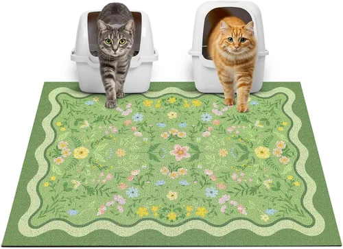 Miniatura 22 de Glittme Alfombrilla de Arena para Gatos con Base Antideslizante, Alfombrilla de Caja de Arena Impermeable que Atrapa la Arena, Fácil de Limpiar