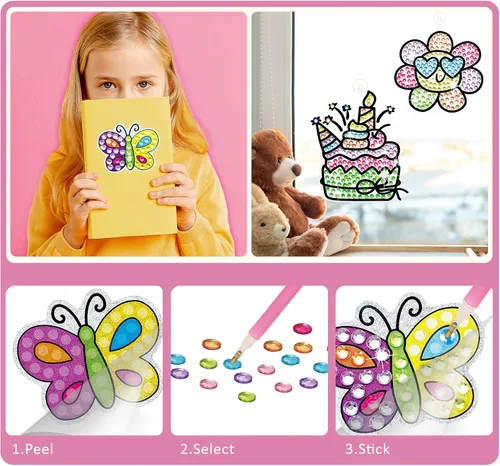 Miniatura 4 de BEARUN Gem Art, kit de pintura de diamantes para niños, gran joya 5D, artes y manualidades para niñas de 6 a 12 años, crea tus propias calcomanías