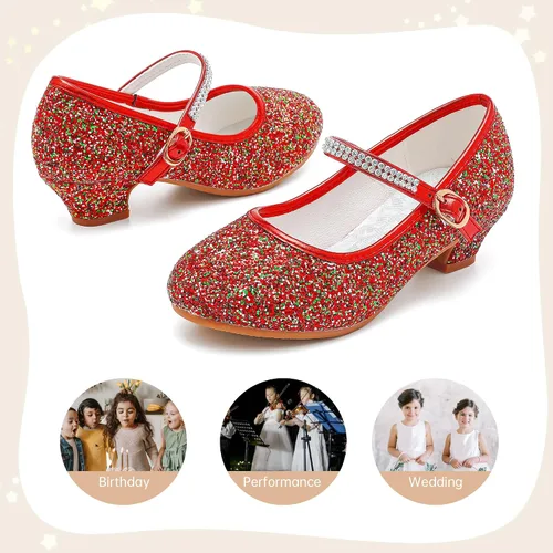 Miniatura 7 de Motasha Zapatos de vestir para niñas pequeñas, zapatos de princesa con flores, tacones bajos, fiesta, boda, para niños pequeños y grandes