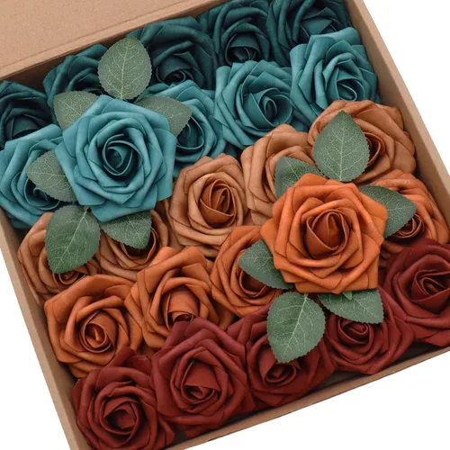 Miniatura 12 de Flores artificiales, 25 rosas de espuma de aspecto real, rosas falsas con tallos para ramos de boda, centros de mesa, baby shower, fiesta