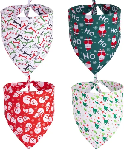 ADOGGYGO Paquete de 4 Pañuelos de Navidad para Perros, Bufanda Triangular de Mascota, Baberos Triangulares, Conjunto de Pañuelos, Accesorios de