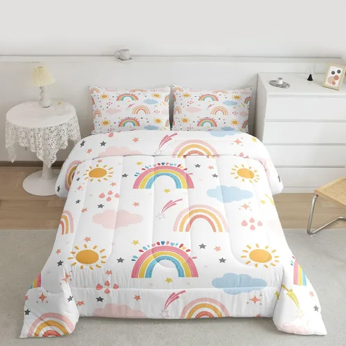 Miniatura 27 de Feelyou Juego de Edredón de Mariposas Coloridas Twin Patrón Impreso de Acuarela Arcoíris Ropa de Cama Acolchada para Dormitorio de Niñas Tie Dye