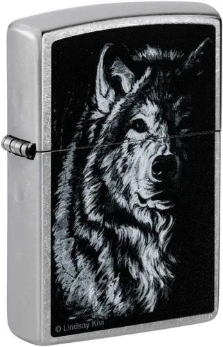 Miniatura 25 de Encendedores Zippo Lobo Emblema de lobo y cráneo cromado cepillado