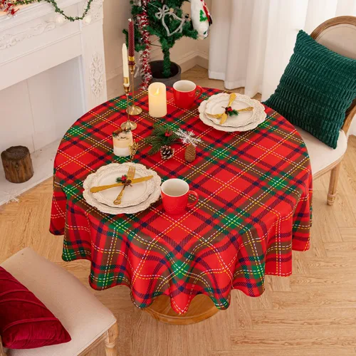 Miniatura 2 de Romanstile - Mantel rectangular rojo de cuadros navideño - 60 x 84 pulgadas - Funda de mesa a cuadros resistente a las manchas de agua, manteles