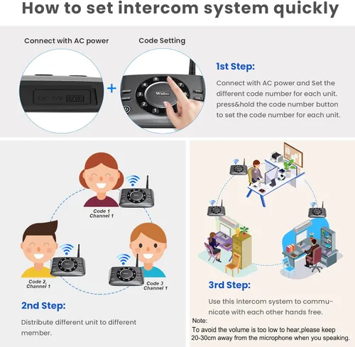 Miniatura 6 de Wuloo - Intercomunicadores inalámbricos manos libres para negocios en casa, sistema de intercomunicación de audio bidireccional mejorado para Juego