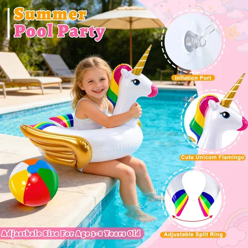 Miniatura 4 de Flotador de alberca iGeeKid, unicornio inflable, para natación, anillo de paseo, para fiestas, juguetes de verano, para playa, para niño de 3 a 12