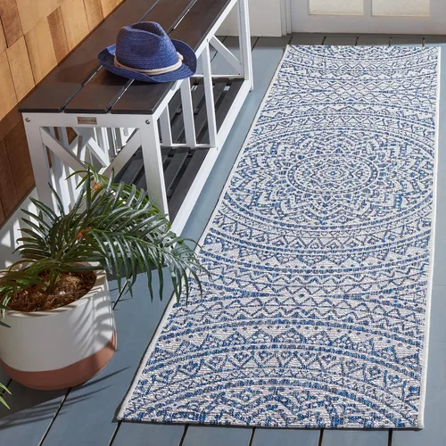 Miniatura 115 de SAFAVIEH Alfombra lavable para exteriores, colección Courtyard - Pasillo de 2.3 x 8 pies, color beige claro y marrón claro, no desprende pelusa