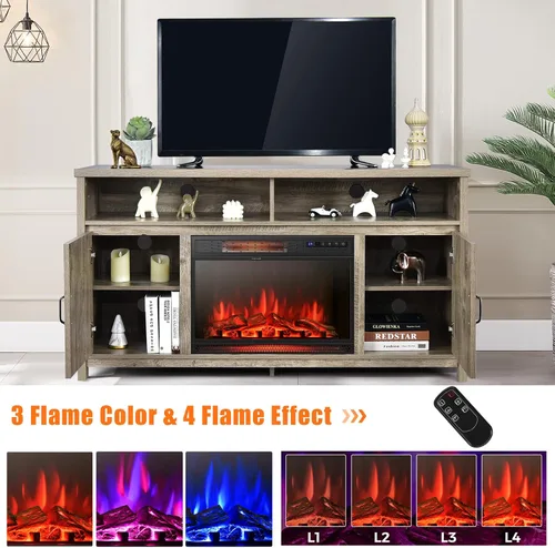 Miniatura 7 de Tangkula Soporte eléctrico para TV con chimenea, para televisores de hasta 65 pulgadas, con chimenea sintética empotrada de 25 pulgadas y 1350 W, 3