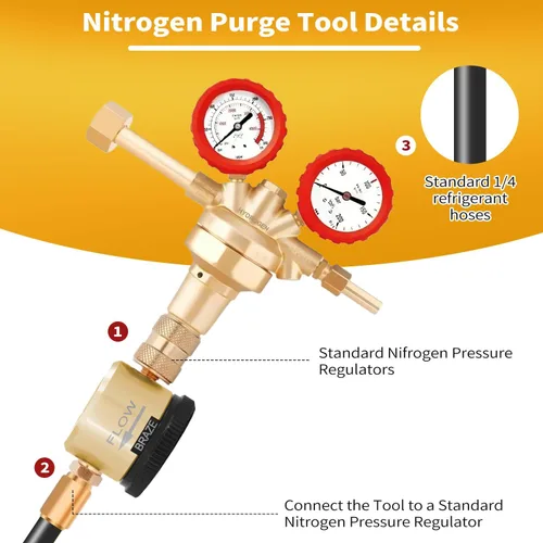 Miniatura 3 de WEIDOU - Herramienta de purga de nitrógeno amarilla mejorada para HVAC Modos de purga y frenado Regulador ajustable de 50-200 PSI Montaje