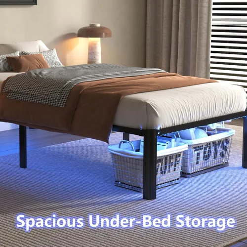 Miniatura 5 de DORITRON Base de cama individual con luces LED, plataforma de metal resistente de 14 pulgadas, tamaño individual con estación de carga, no necesita