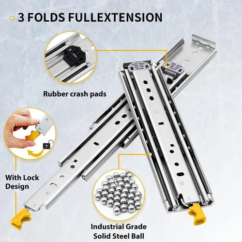 Miniatura 8 de YENUO Correderas de Cajón Resistentes con Cerradura 12 14 16 18 20 22 24 26 28 30 32 34 36 38 40 44 48 52 56 60 Pulgadas Extensión Completa Montaje
