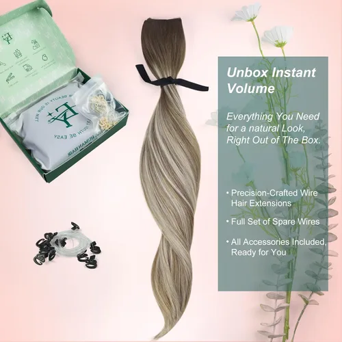 Miniatura 65 de Easyouth Extensión de cabello humano rubio con cola de caballo, extensiones de cabello humano rubio dorado con reflejos rubios, extensiones