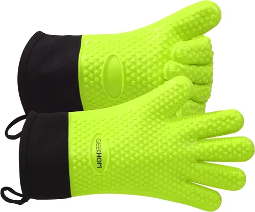 Miniatura 12 de GEEKHOM Guantes de Barbacoa Resistentes al Calor Manoplas de Horno - Guantes de Silicona para Parrilla con Protección de Brazo de 13.7" - Agarrador