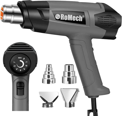 ROMECH Pistola de calor resistente de 1500 W, kit de pistola de aire caliente con control de temperatura variable con 2 caudales de aire de 120 °F a