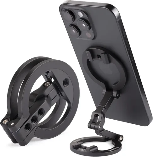 Soporte de teléfono de doble anillo magnético – Soporte plegable de aluminio CNC de rotación de 360°, tornillo de 1/4 pulgadas, interfaz de zapata