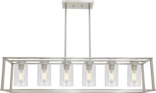 Miniatura 8 de Candelabros de 6 luces con acabado negro, accesorios de iluminación colgantes industriales modernos para isla de cocina con luces de techo de vidrio
