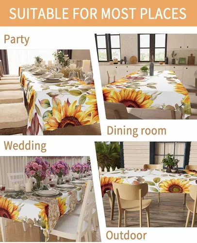 Miniatura 5 de Mantel rectangular impermeable con hojas de eucalipto de otoño, 52 x 70 pulgadas, mantel otoñal, rústico, girasol, acuarela, botánico, a prueba