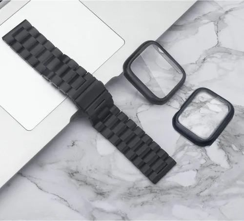 Miniatura 4 de Bekomo Compatible with Apple Watch Band 49mm 46mm 44mm 45mm 42mm 40mm 38mm 41mm, Stainless Steel iWatch Bands with 2 Pack Tempered Glass Case for