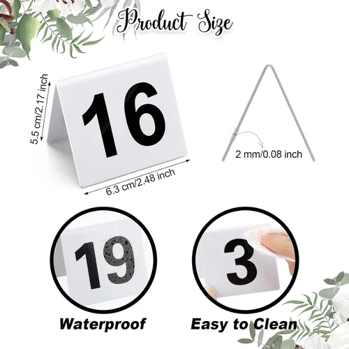 Miniatura 2 de Tuanse Números de mesa del 1 al 25 de acrílico de doble cara numerada, tiendas de campaña de plástico para restaurantes, números de boda, tarjetas