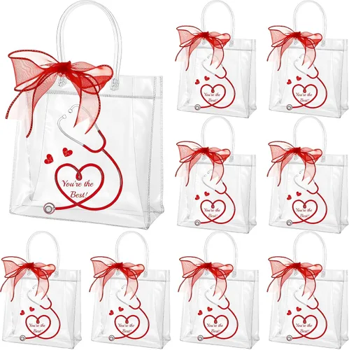 Miniatura 9 de Thenshop Paquete de 12 bolsas de regalo para la semana de la enfermera a granel de 7.8 x 7.8 x 3 pulgadas, de cloruro de polivinilo