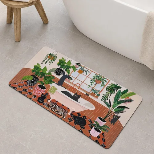 Funny Cat Small Bathroom Rugs Non Slip Super Absorbent Quick Dry Ultra Thin Diatomaceous Earth Bath Mat Boho Cute Fun Black Cats Matisse Diatomite
