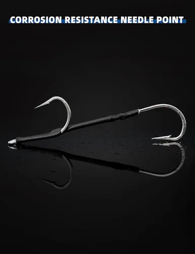 Miniatura 8 de BLUEWING Doble Aparejo SS Southern Bend Hookset 2/5pcs Acero inoxidable Doble Ganchos Big Game Pesca Trolling Ganchos con tubo de goma para pesca