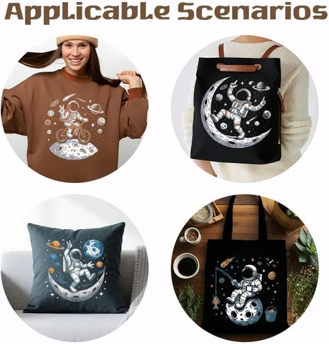 Miniatura 5 de SUPERDANT Juego de 4 calcomanías de plástico termotransferibles de astronauta, aviación, planeta, termotransferibles, para ropa, para camisetas