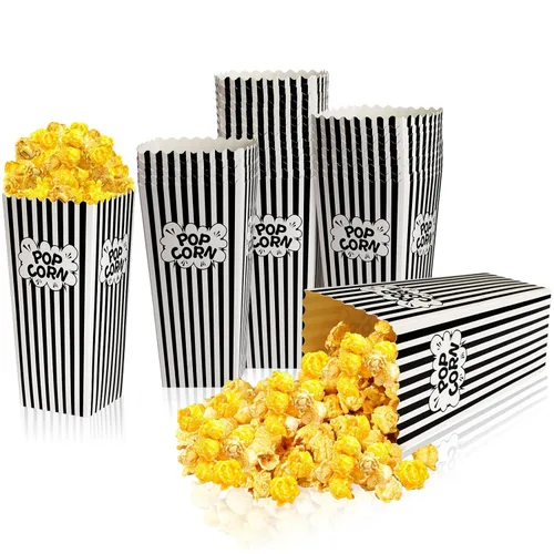 DECYOOL Cajas de palomitas de maíz, 18 cubos de papel de palomitas de maíz de noche de película, 7.88 pulgadas de alto, grandes y capacidad para 46