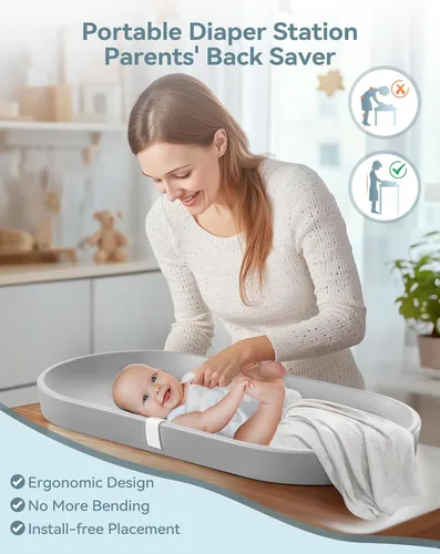 Miniatura 6 de COMOMY Almohadilla Cambiadora para Cuna - Almohadilla Cambiadora Limpiable con Cinturón de Sujeción, Impermeable, Suave, Liviana y Portátil, Fácil