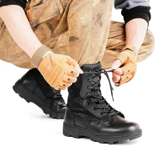 Miniatura 58 de Botas militares de WIDEWAY para hombres, botas de combate de jungla tácticas de cuero resistente al deslizamiento, negras, para hombres, todo