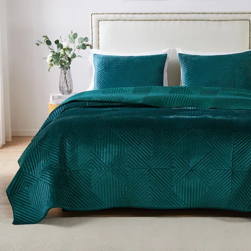 Miniatura 4 de Greenland Home Fashions Juego de edredón de terciopelo finamente cosido, 3 piezas King/Cal King, color verde azulado Riviera Riviera Teal