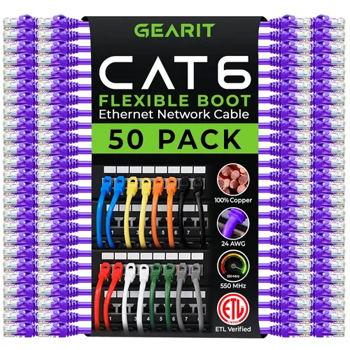 Miniatura 13 de GEARit Paquete de 50 cables de conexión Cat6 de 0.5 pies/6 pulgadas, cable Ethernet Cat 6 sin enganches, flexible y suave, serie premium, color negro