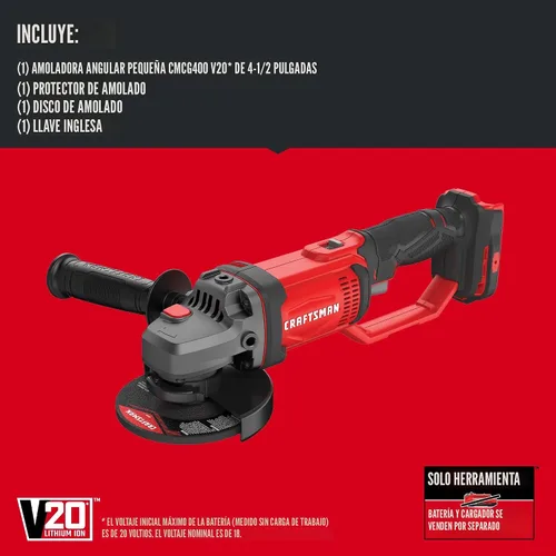 Miniatura 2 de CRAFTSMAN Amoladora angular V20*, pequeña, 4-1/2 pulgadas, solo herramienta (CMCG400B)