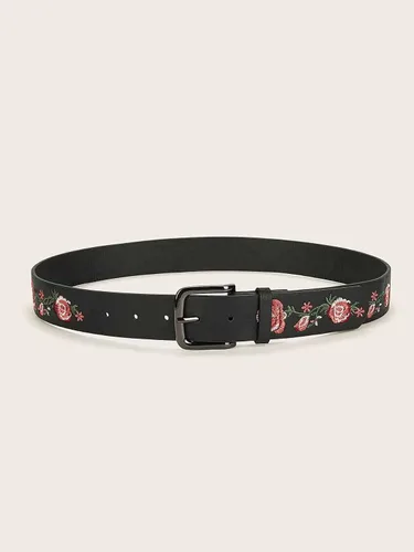 Miniatura 2 de WDIRARA Cinturón de metal con hebilla de cuero sintético bordado de flores para mujer
