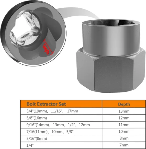 Miniatura 3 de Eapele Juego de extractor de tornillos, enchufes giratorios para quitar tuercas peladas, se ajusta a unidad cuadrada de 3/8 pulgadas con estuche