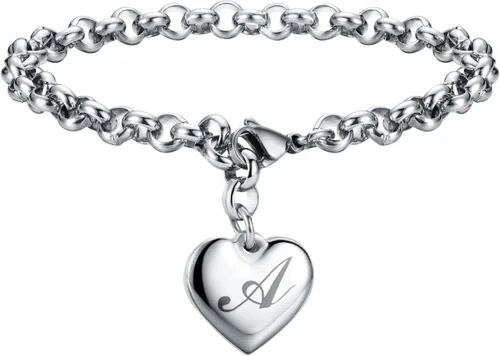 Pulseras de acero inoxidable y dije en forma de corazón con inicial, 26 letras del alfabeto para mujer, regalos para el Día del Amor y la Amistad