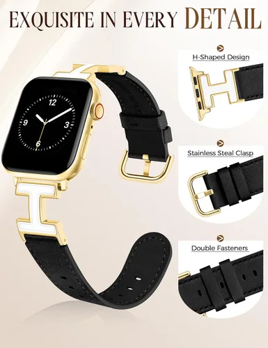 Miniatura 3 de MOINSPIRE - Correa de cuero compatible con correas de Apple Watch para mujeres 38/40/41/42/44/45/46/49 mm, elegante correa de cuero de diseñador