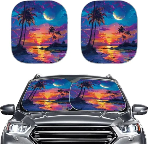 Miniatura 25 de Parasol para parabrisas de automóvil con estampado de playa tropical, protección universal para proteger el interior del automóvil, bloquea