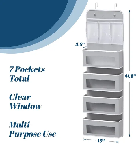 Miniatura 2 de Simple Houseware - Organizador colgante con 4 bolsillos transparentes para colgar en la puerta, con 3 bolsillos transparentes para recámara, baño
