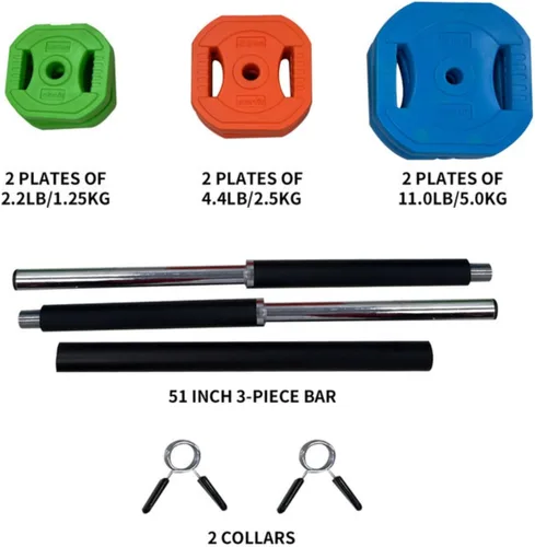 Miniatura 2 de Garvee Juego de pesas ajustables con pesas libres, juego de bomba cardiovascular ajustable para gimnasio en casa, multicolor, 44.1 lbs